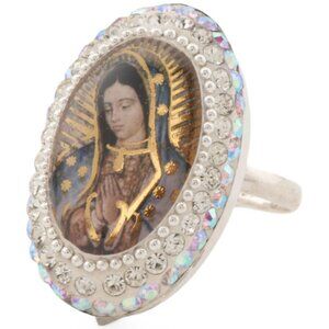 SEED & SAGE Made In Mexico Sterling Silver Crystal Oval Virgin Mary Ring